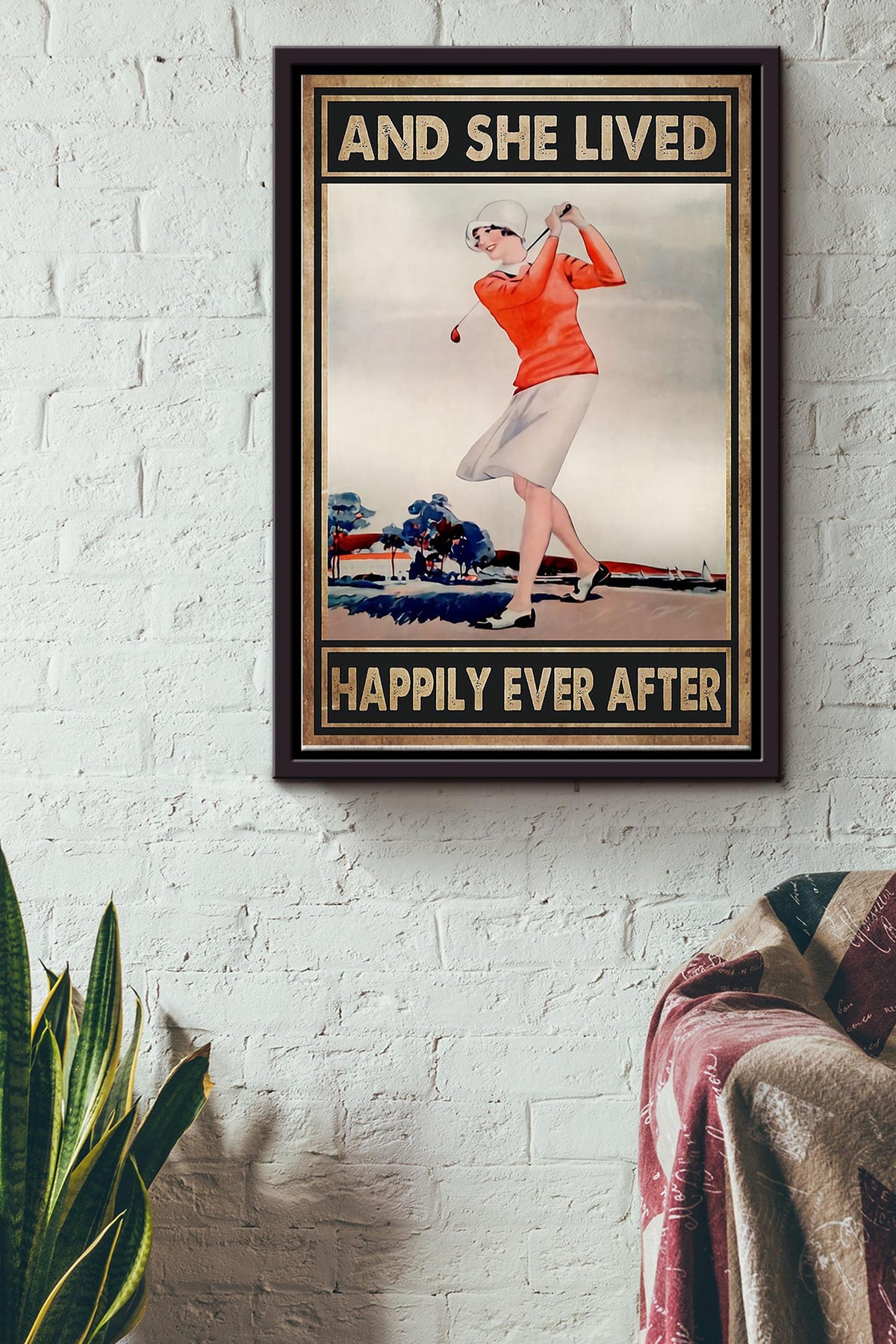 She Plays Golf And She Lived Happily Ever After Poster Framed Matte Canvas