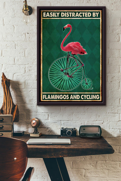 Easily Distracted By Flamingos And Cycling Poster Framed Matte Canvas