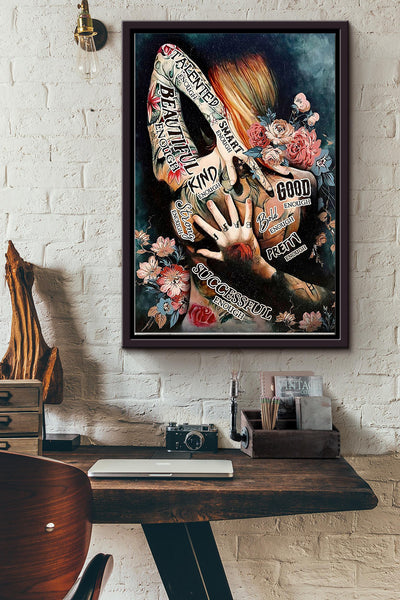 Tattoo Girl With Flowers Art Poster Framed Matte Canvas
