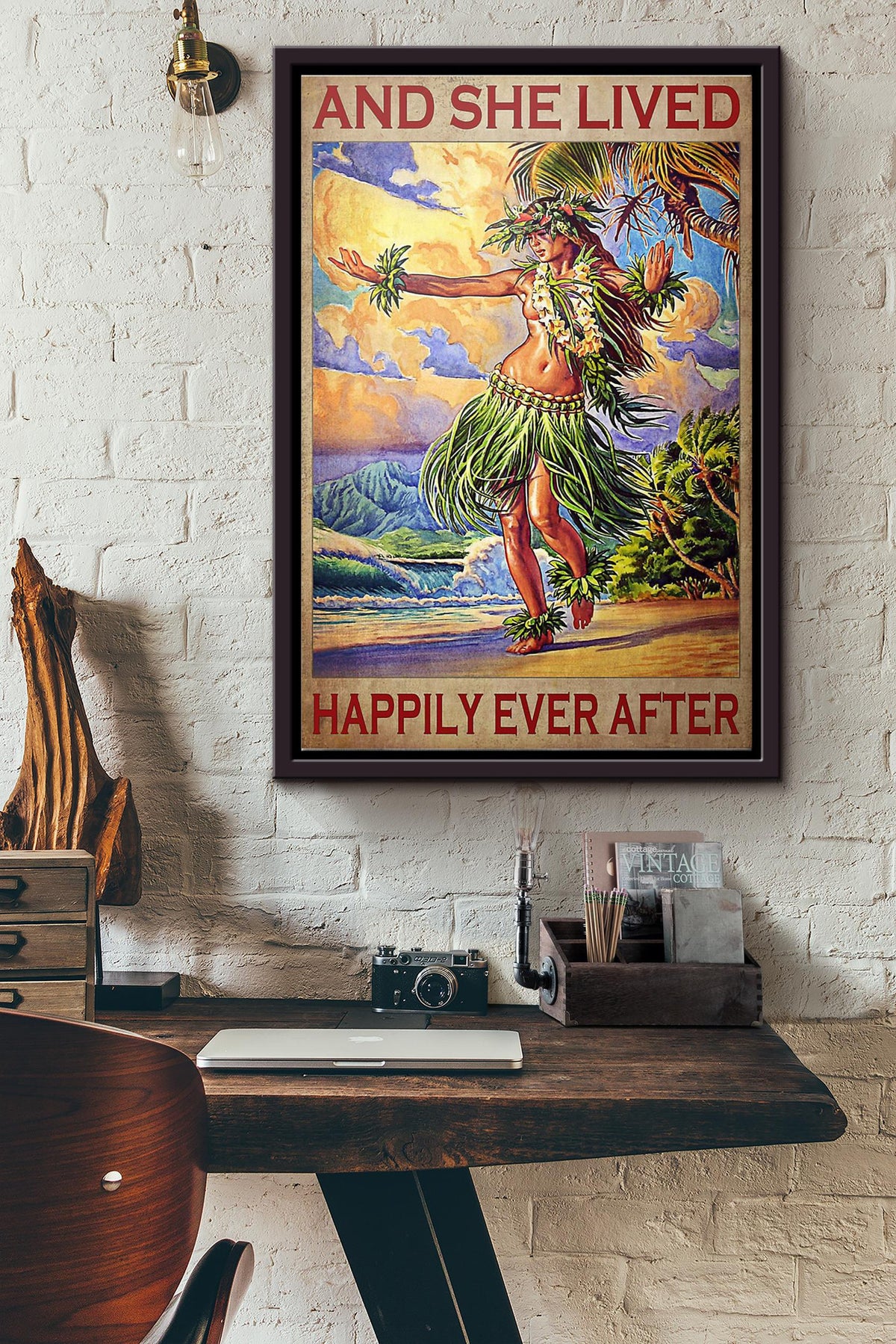 Hawaii Girl And She Lived Happily Ever After Poster Framed Matte Canvas