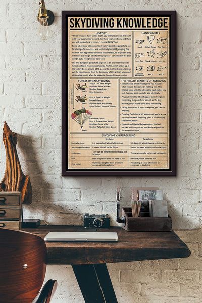 Skydiving Knowledge Things You Need To Know About Skydiving Poster Framed Matte Canvas