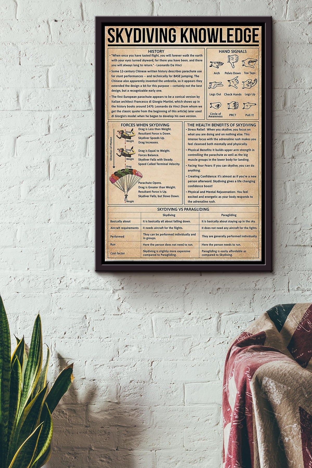 Skydiving Knowledge Things You Need To Know About Skydiving Poster Framed Matte Canvas