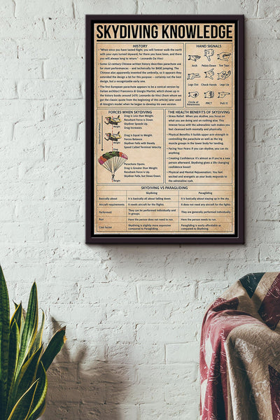 Skydiving Knowledge Things You Need To Know About Skydiving Poster Framed Matte Canvas