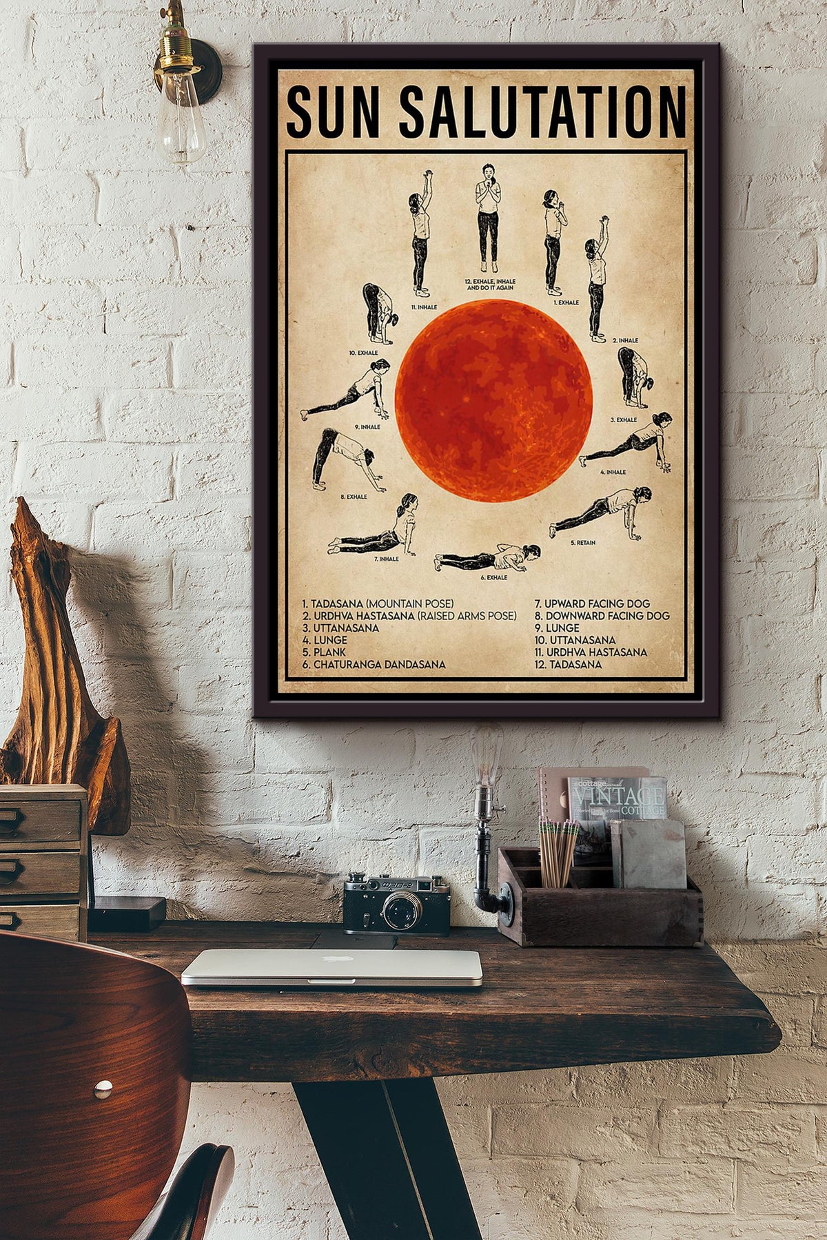Yoga Sun Salutation Poster Framed Matte Canvas