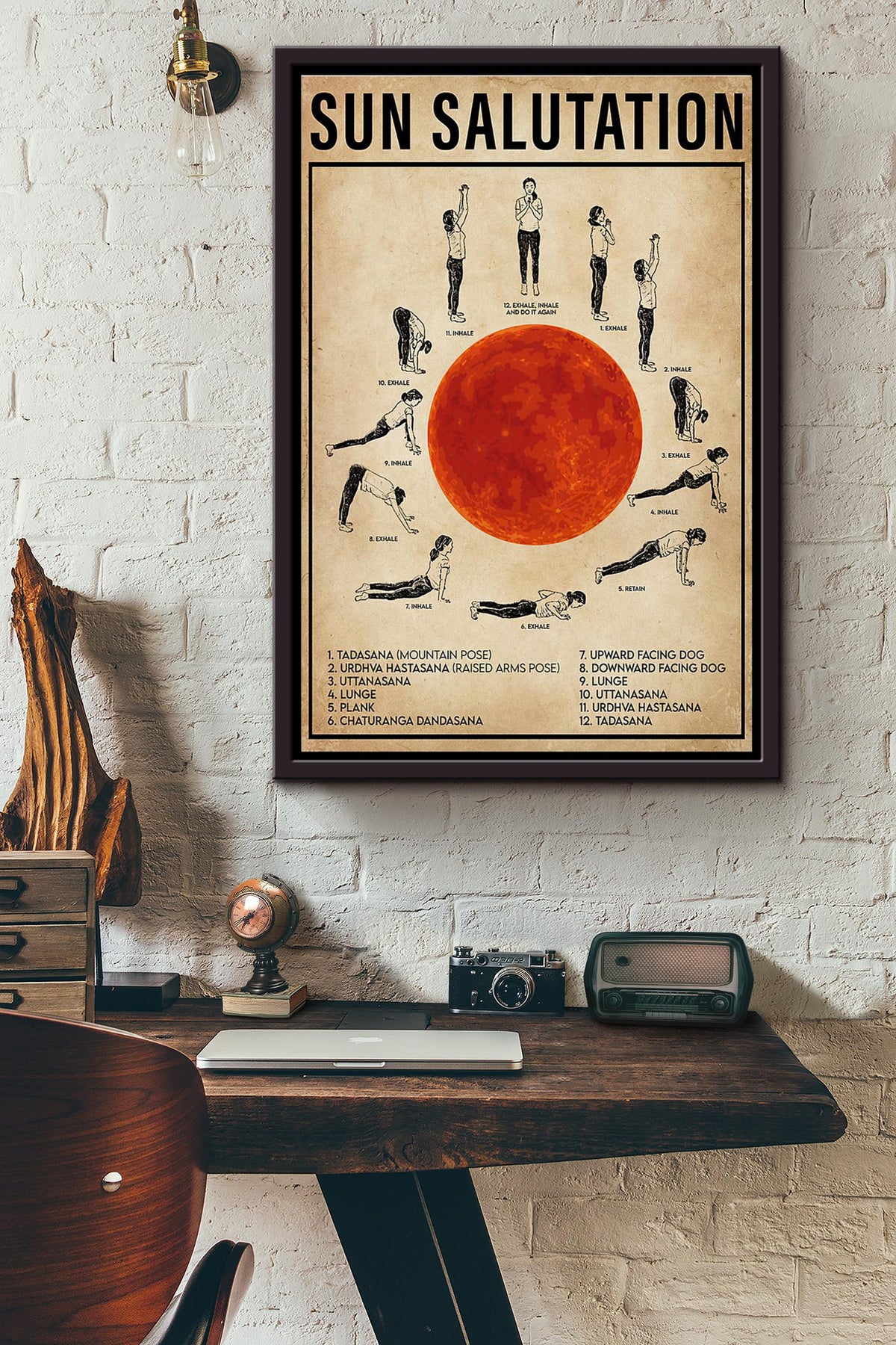 Yoga Sun Salutation Poster Framed Matte Canvas