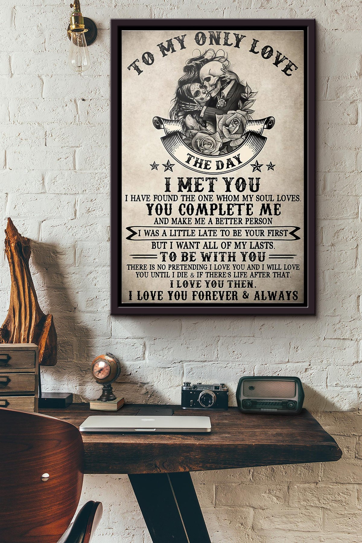 Skull To My Only Lover I Met You Poster Framed Matte Canvas