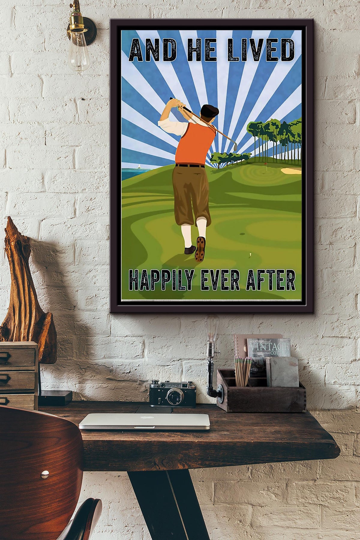 Golf He Lived Happily Framed Matte Canvas