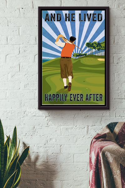 Golf He Lived Happily Framed Matte Canvas