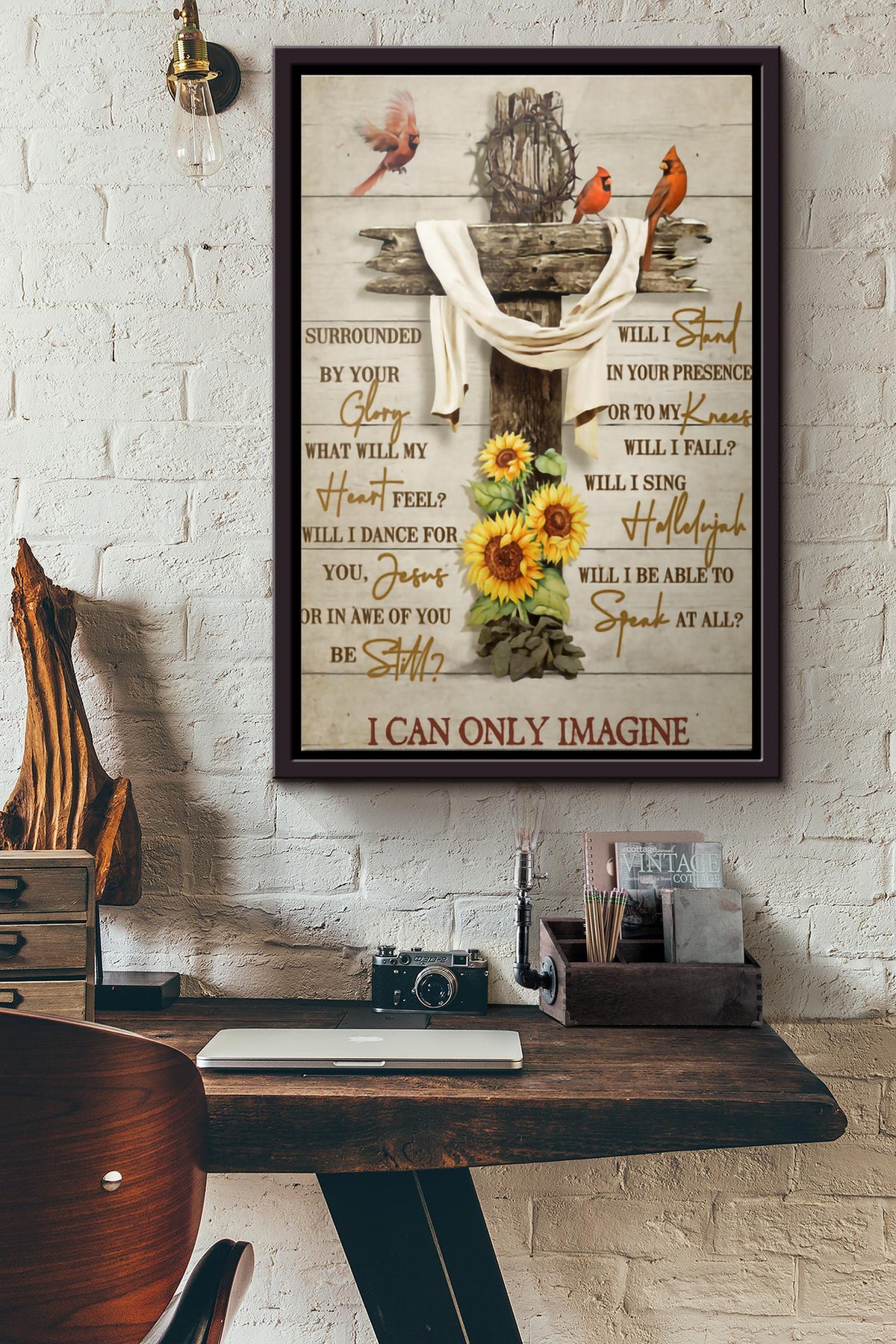 Cardinal Birds I Can Only Imagine Lyrics Poster Framed Matte Canvas
