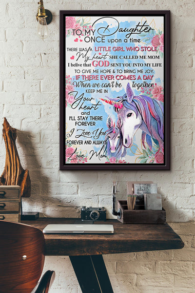 Unicorn To My Daughter Mom Poster Framed Matte Canvas