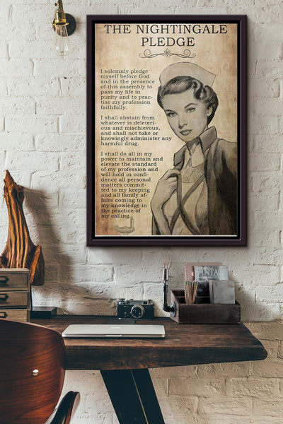 Vintage Nurse The Nightingale Pledge Poster Framed Matte Canvas