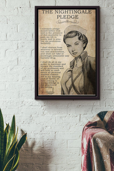 Vintage Nurse The Nightingale Pledge Poster Framed Matte Canvas