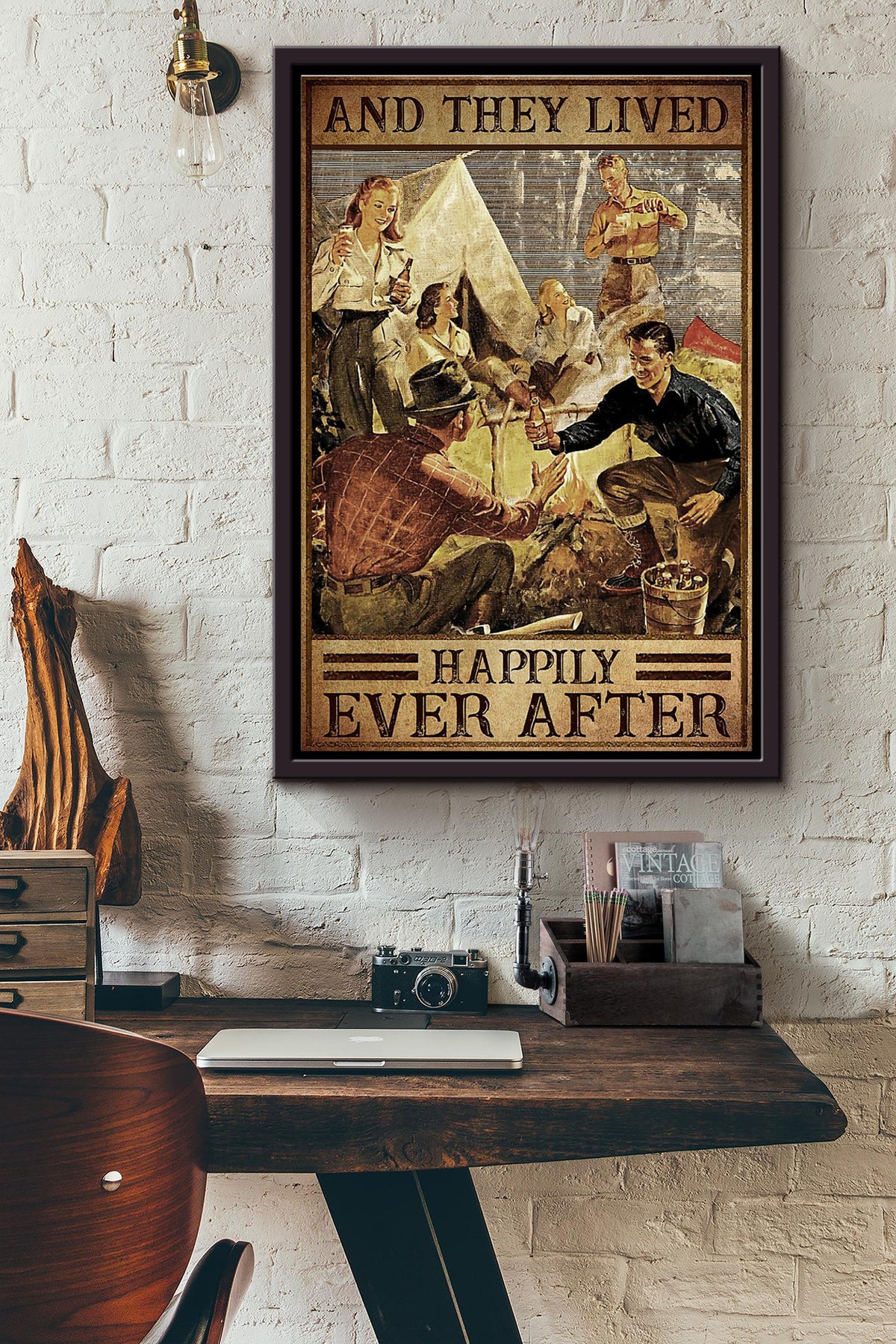 Camping Friends They Lived Happily Ever After Poster Framed Matte Canvas