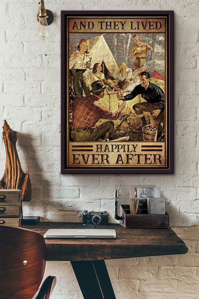 Camping Friends They Lived Happily Ever After Poster Framed Matte Canvas