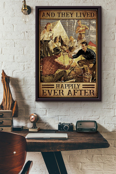 Camping Friends They Lived Happily Ever After Poster Framed Matte Canvas