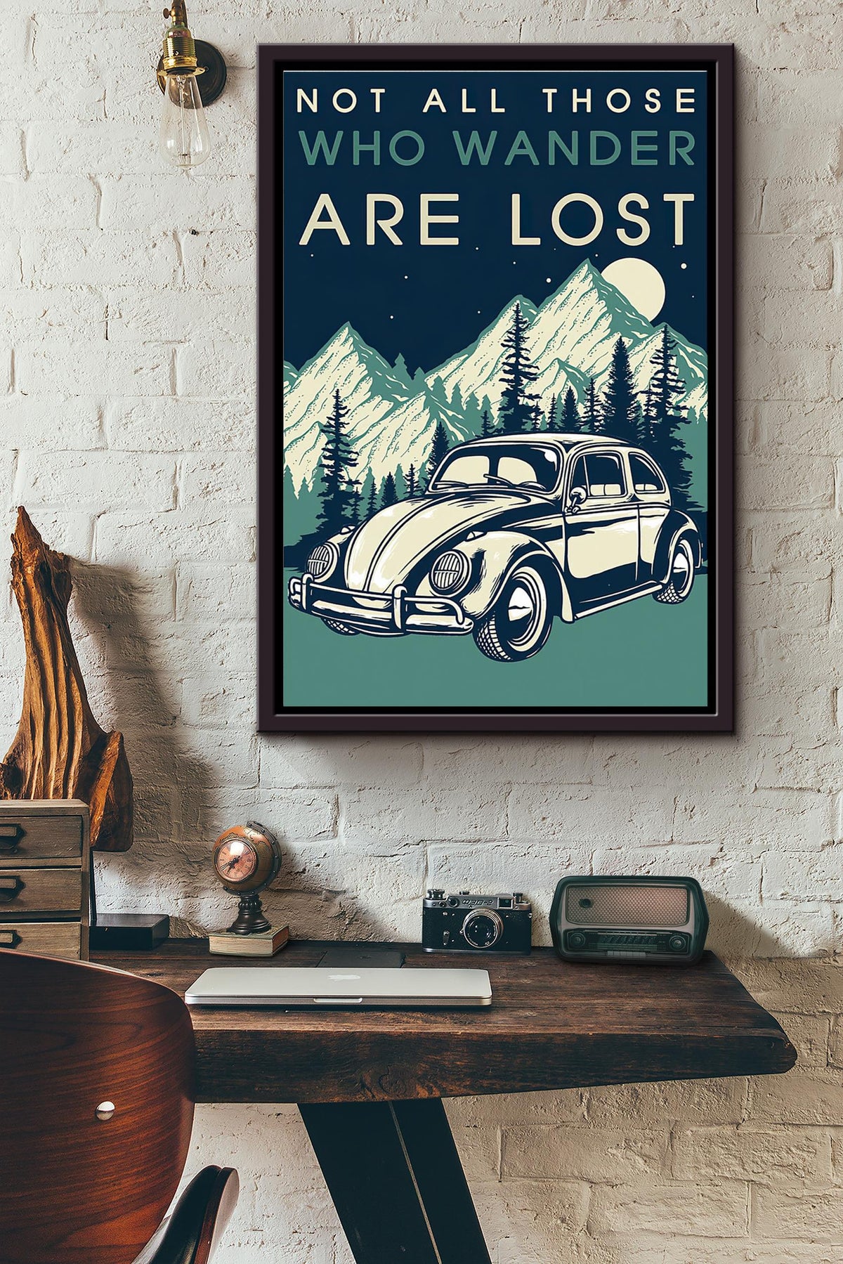 Classic Car Not All Who Wander Are Lost Poster Framed Matte Canvas