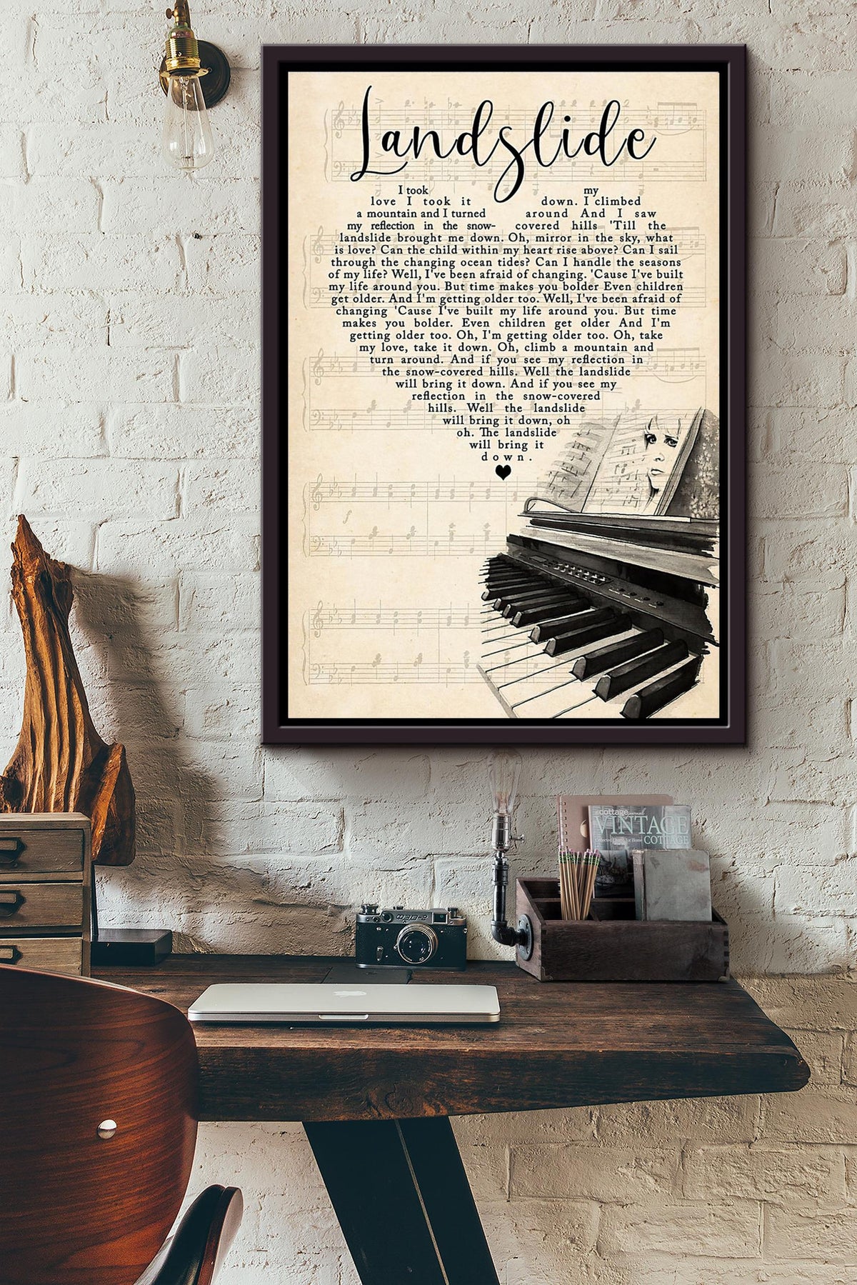 Landslide Pianist Lyrics Poster Framed Matte Canvas