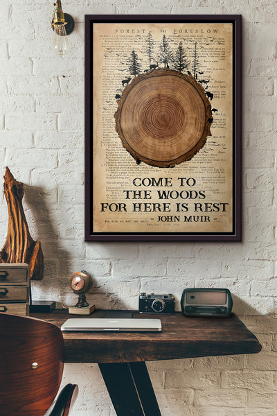 Come To The Woods For Here Is Rest John Muir Poster Framed Matte Canvas