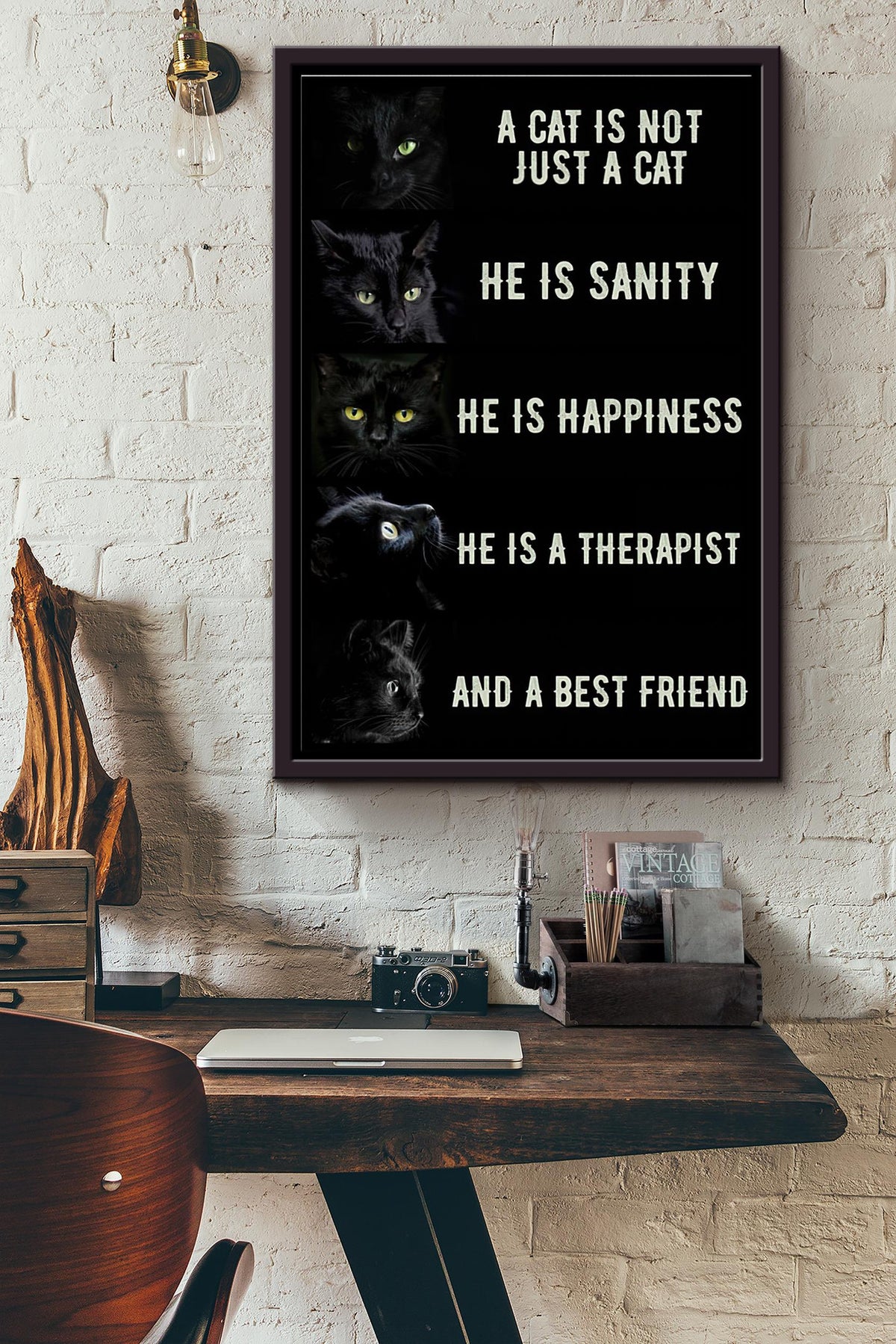 Black Cat Not Just A Cat Poster Framed Matte Canvas