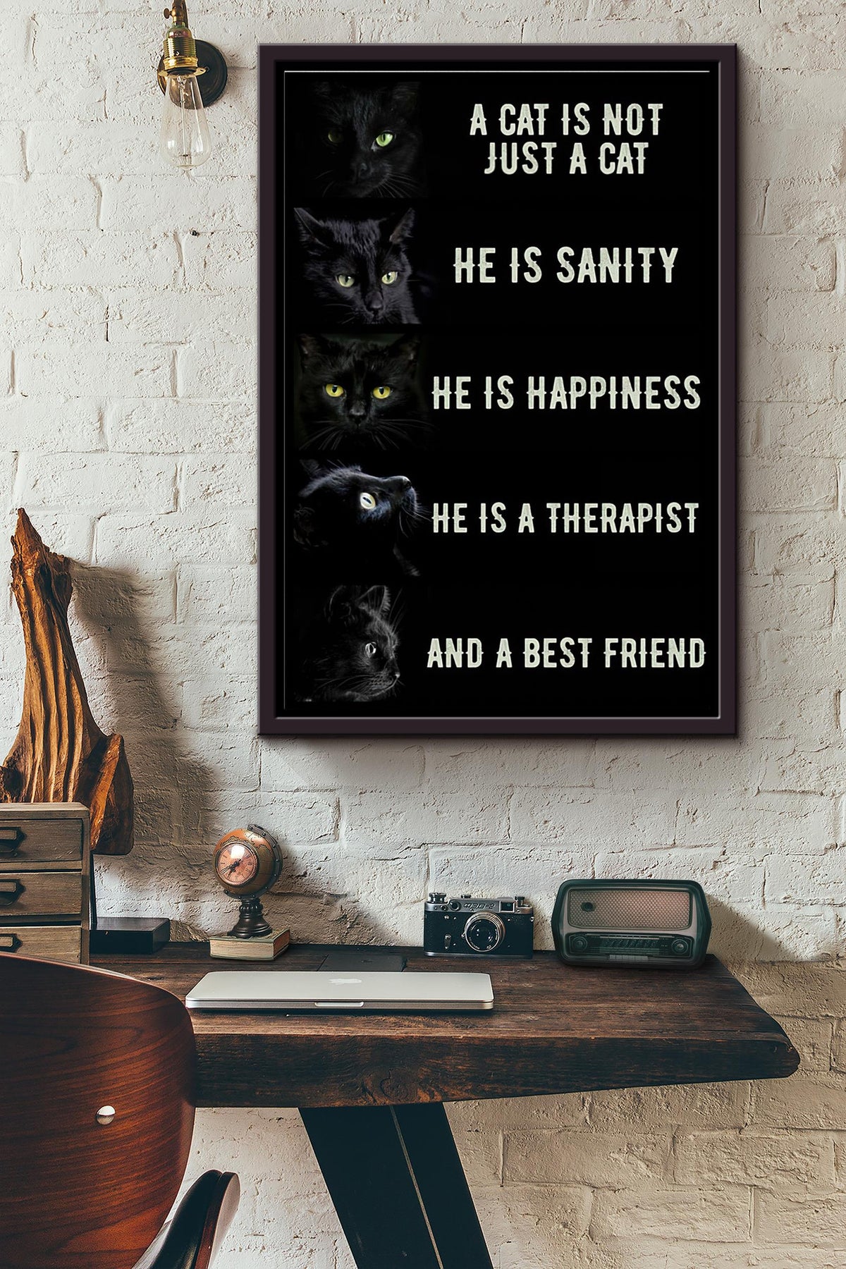 Black Cat Not Just A Cat Poster Framed Matte Canvas