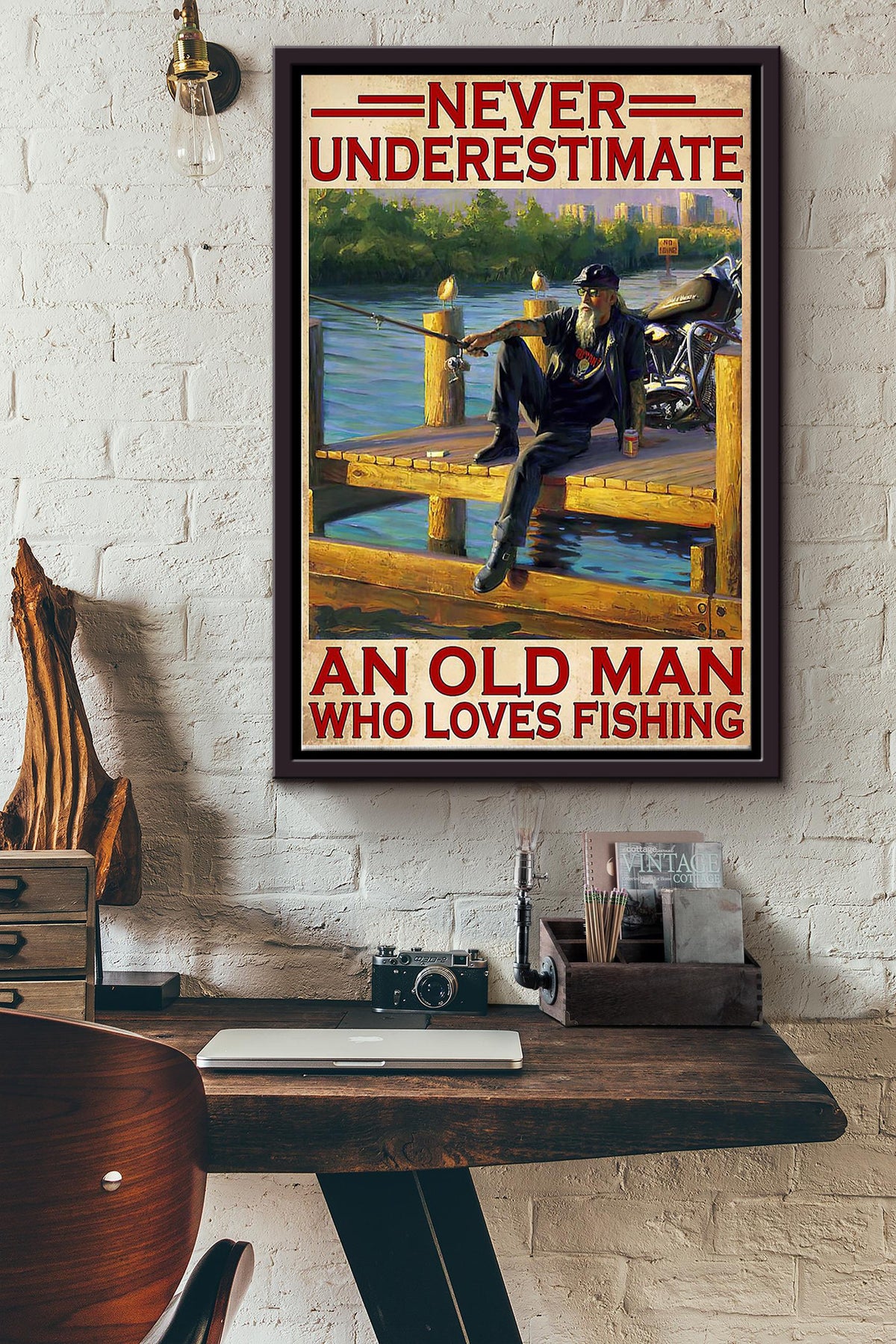 Never Underestimate An Old Man Who Love Fishing Framed Matte Canvas