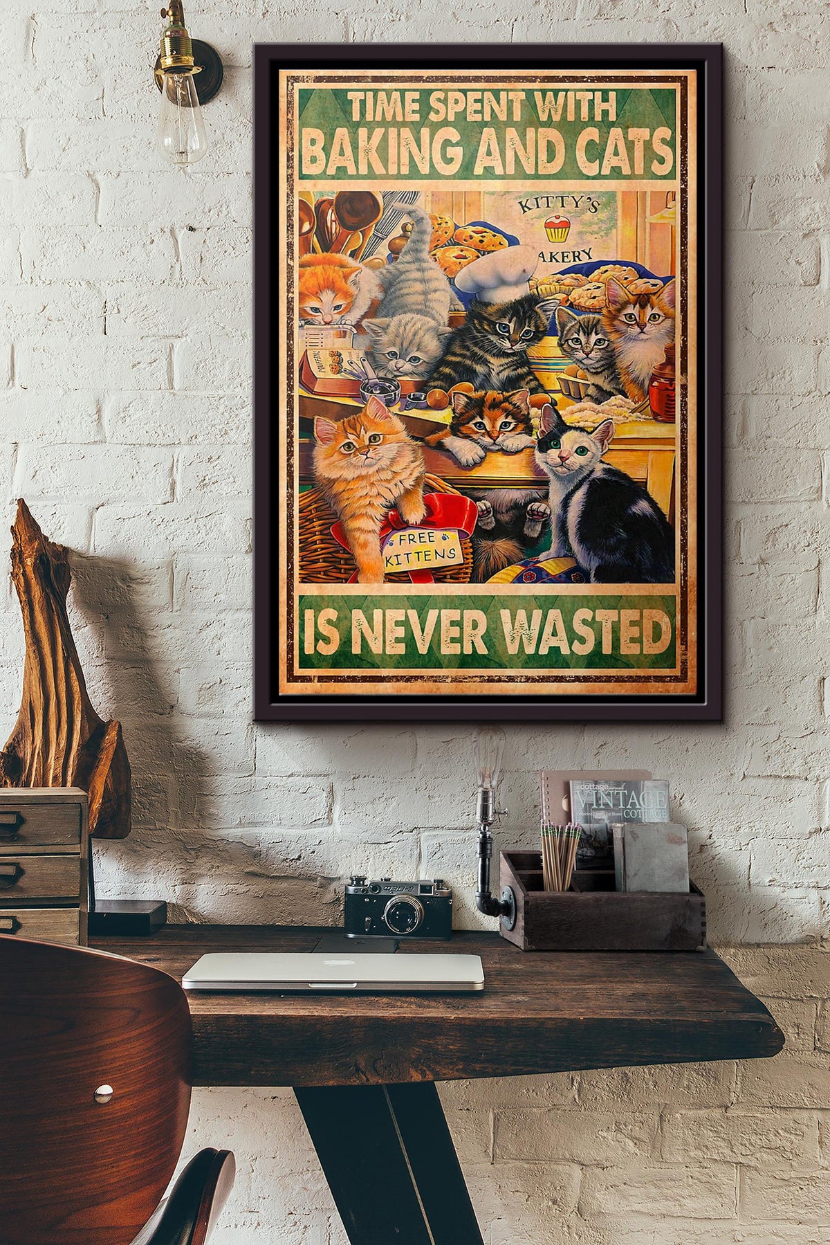 Time Spent With Baking And Cats Is Never Wasted Poster Framed Matte Canvas