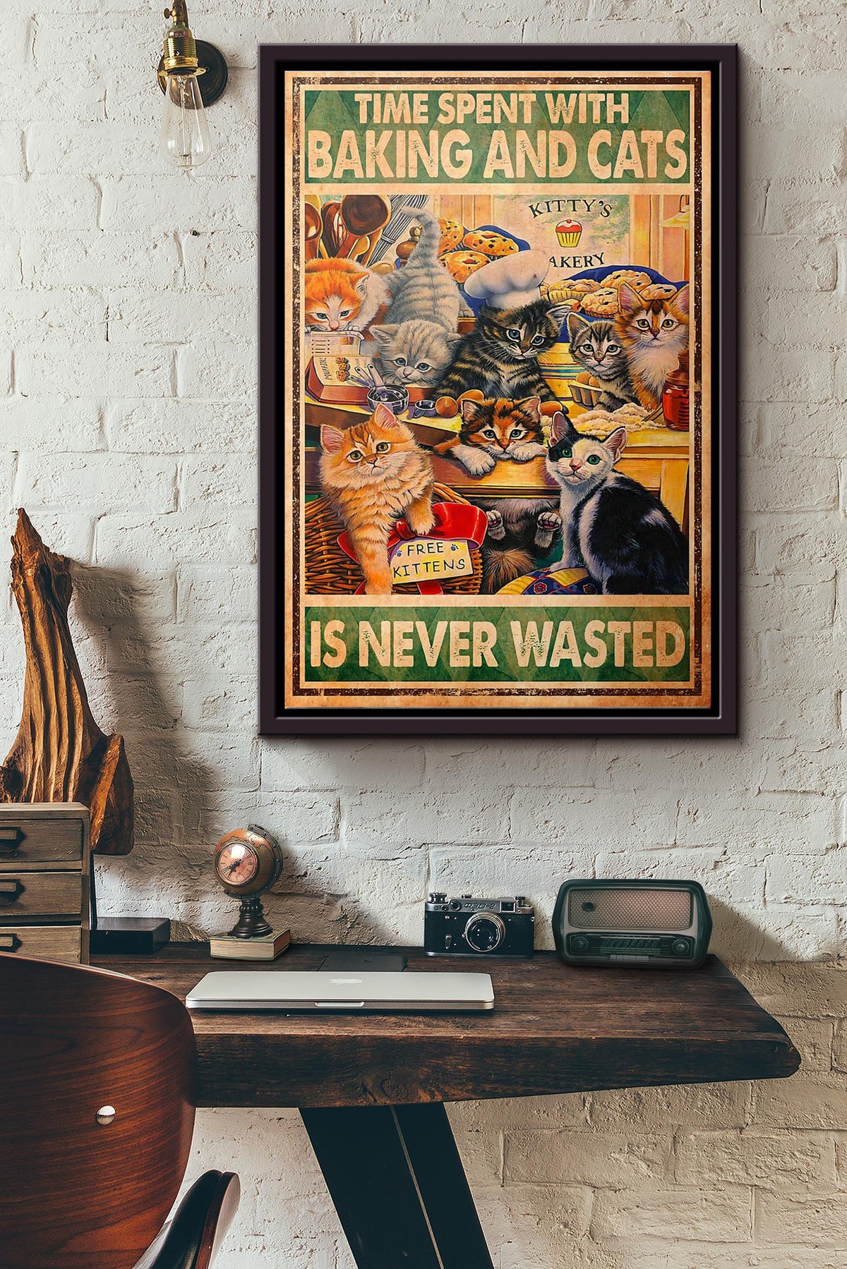 Time Spent With Baking And Cats Is Never Wasted Poster Framed Matte Canvas