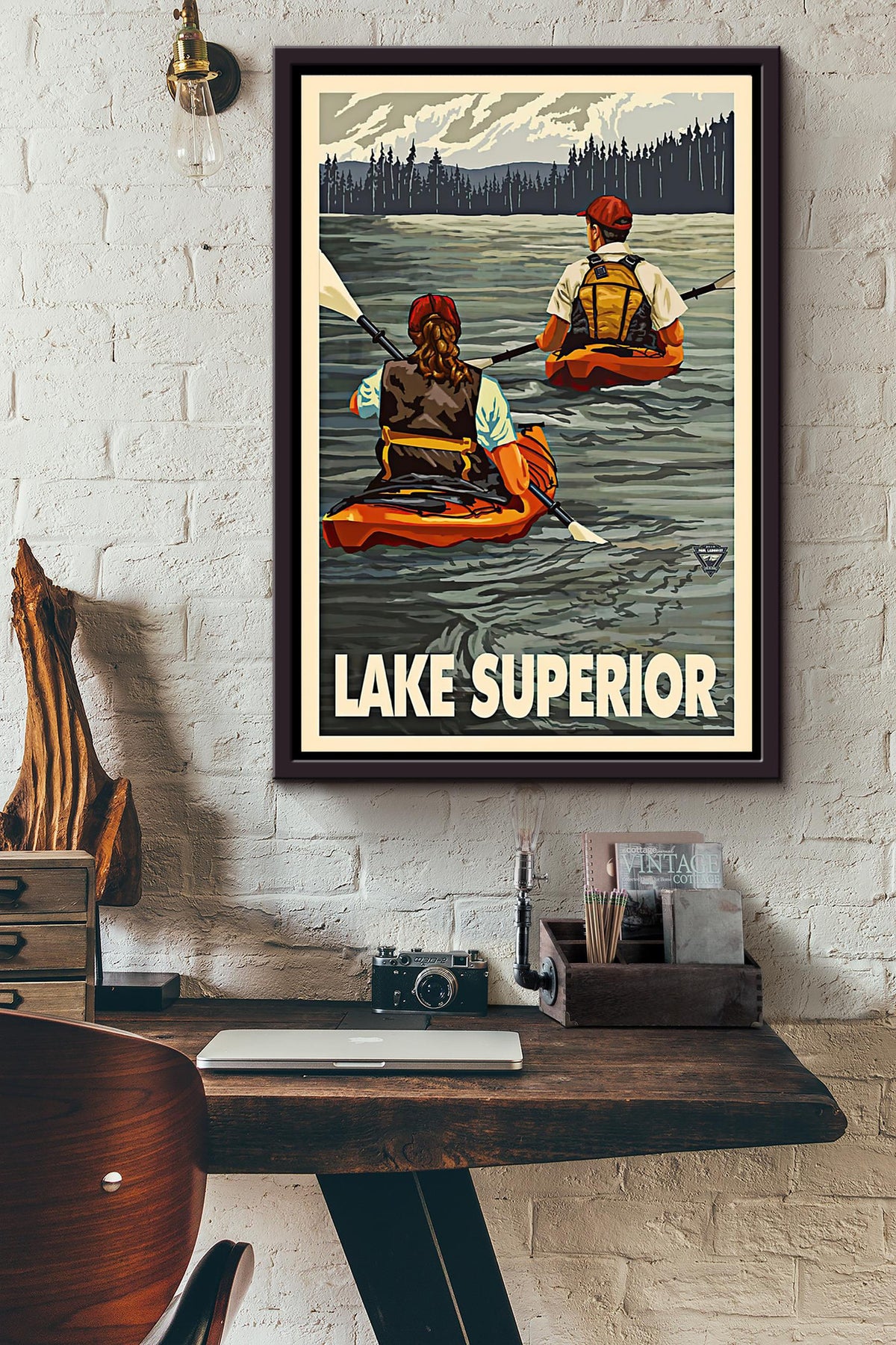 Kayaking Lake Superior Poster Framed Matte Canvas