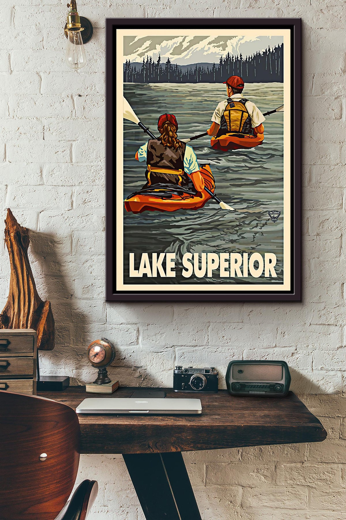 Kayaking Lake Superior Poster Framed Matte Canvas