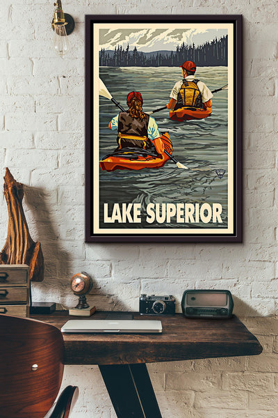 Kayaking Lake Superior Poster Framed Matte Canvas