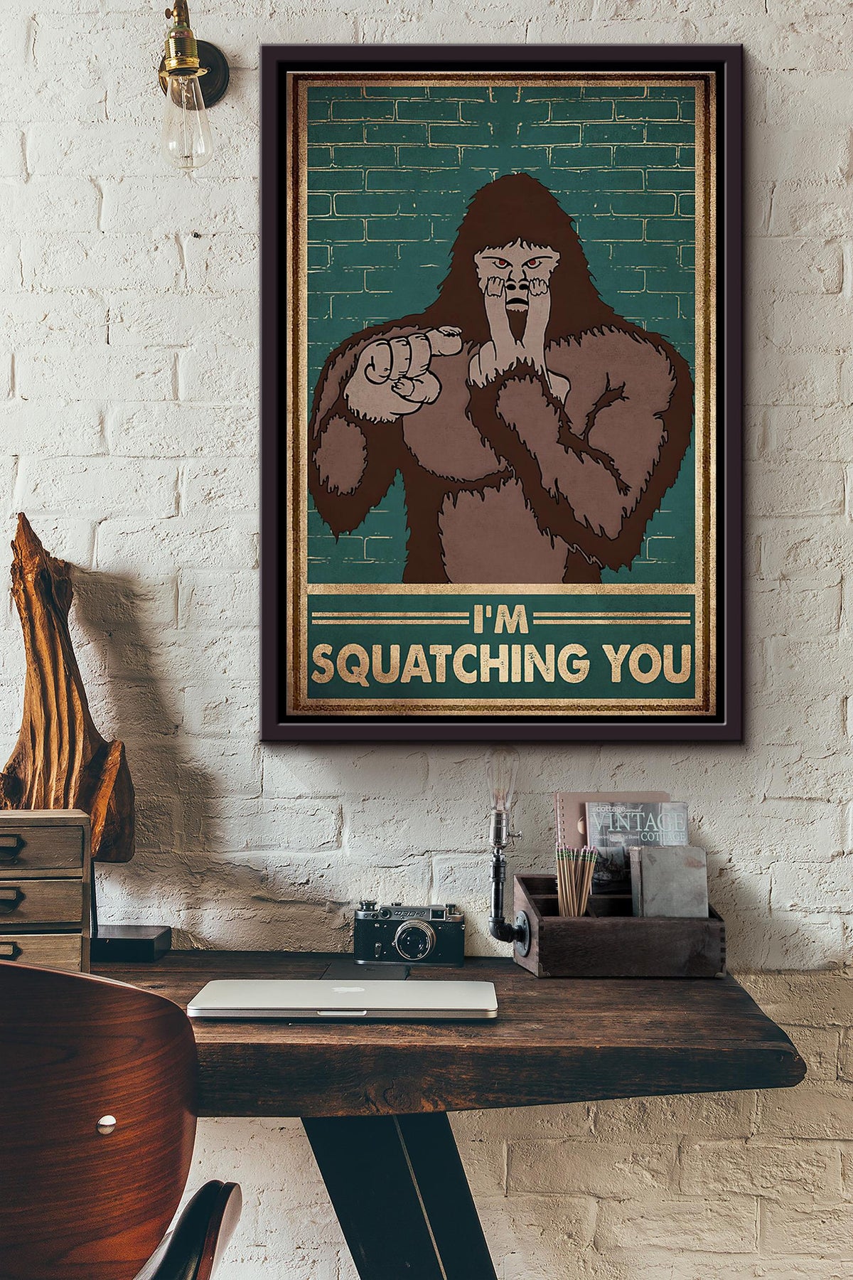 Bigfoot Im Squatching You Poster Framed Matte Canvas
