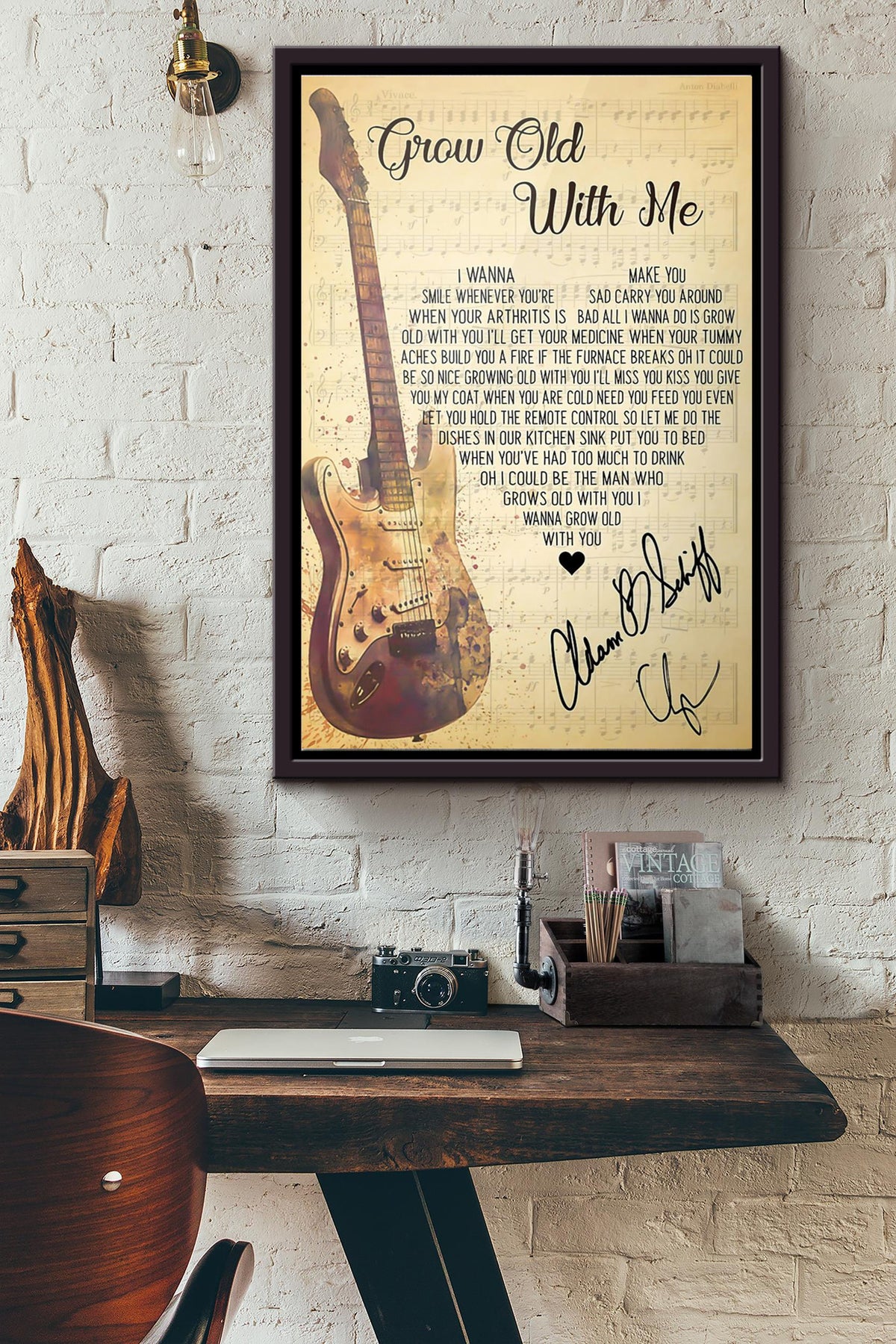 Guitar Grow Old With Me Lyrics Signature Poster Framed Matte Canvas