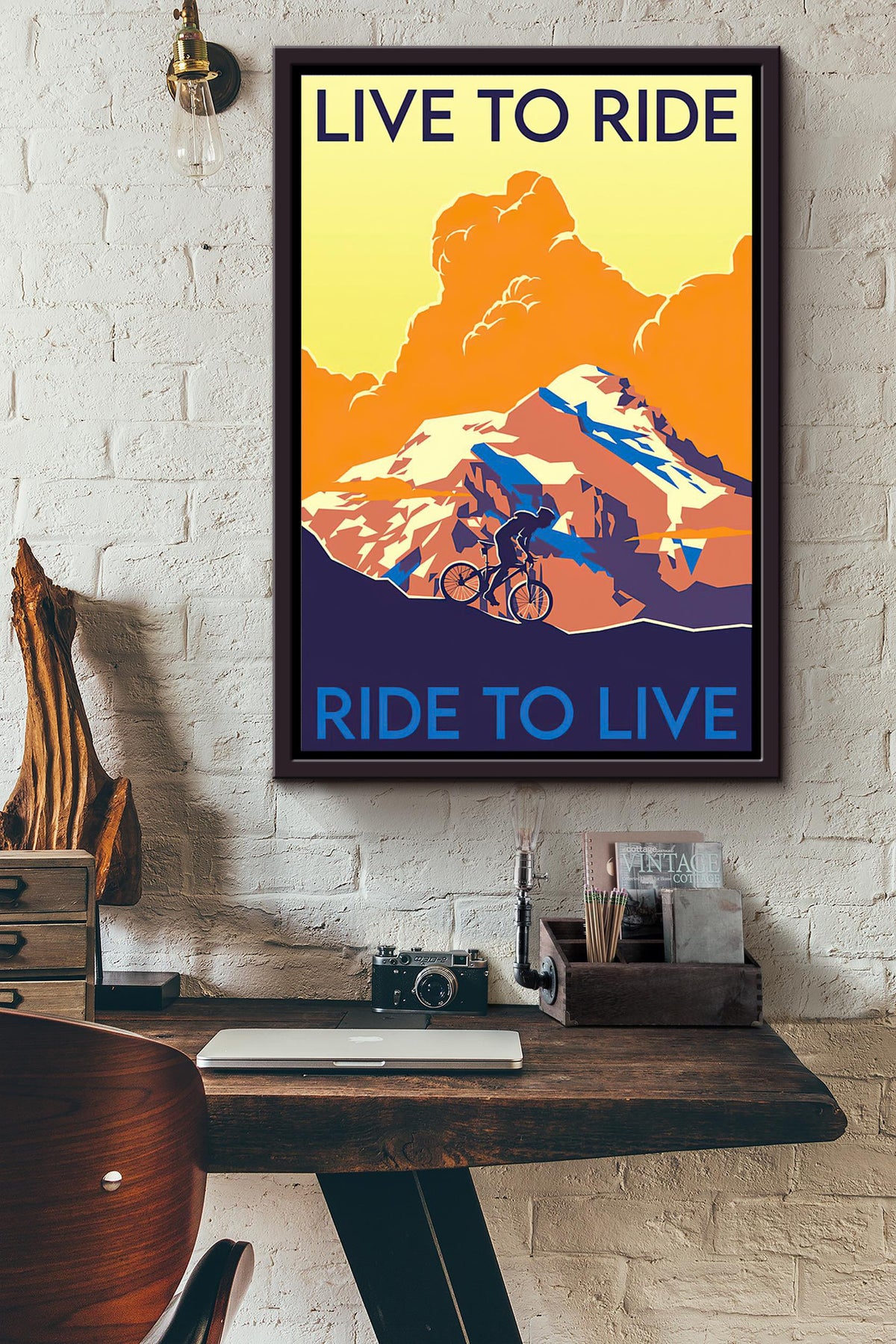 Mountain Cycling Ride To Live Poster Framed Matte Canvas