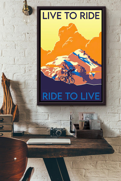 Mountain Cycling Ride To Live Poster Framed Matte Canvas