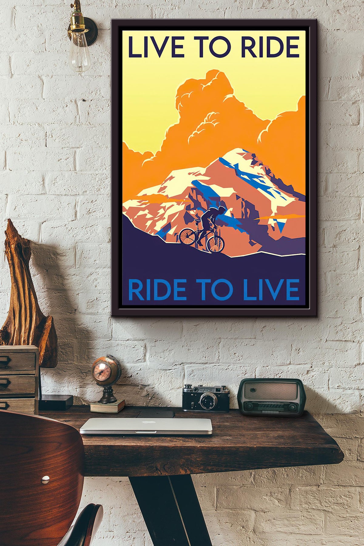 Mountain Cycling Ride To Live Poster Framed Matte Canvas