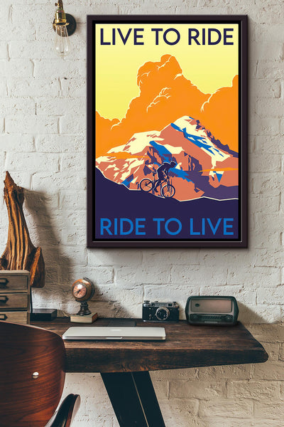 Mountain Cycling Ride To Live Poster Framed Matte Canvas