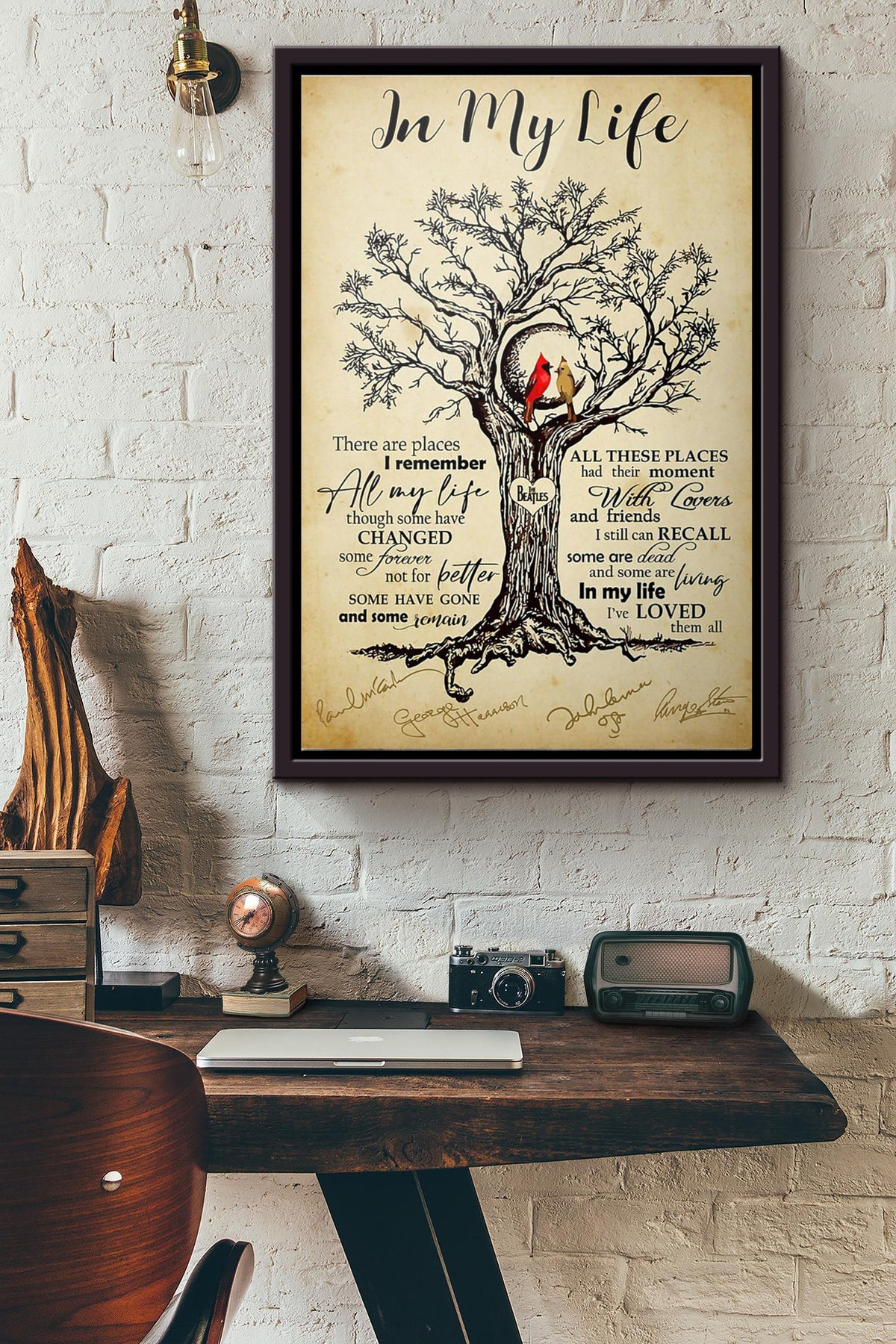 Tree Bird In My Life Poster Framed Matte Canvas