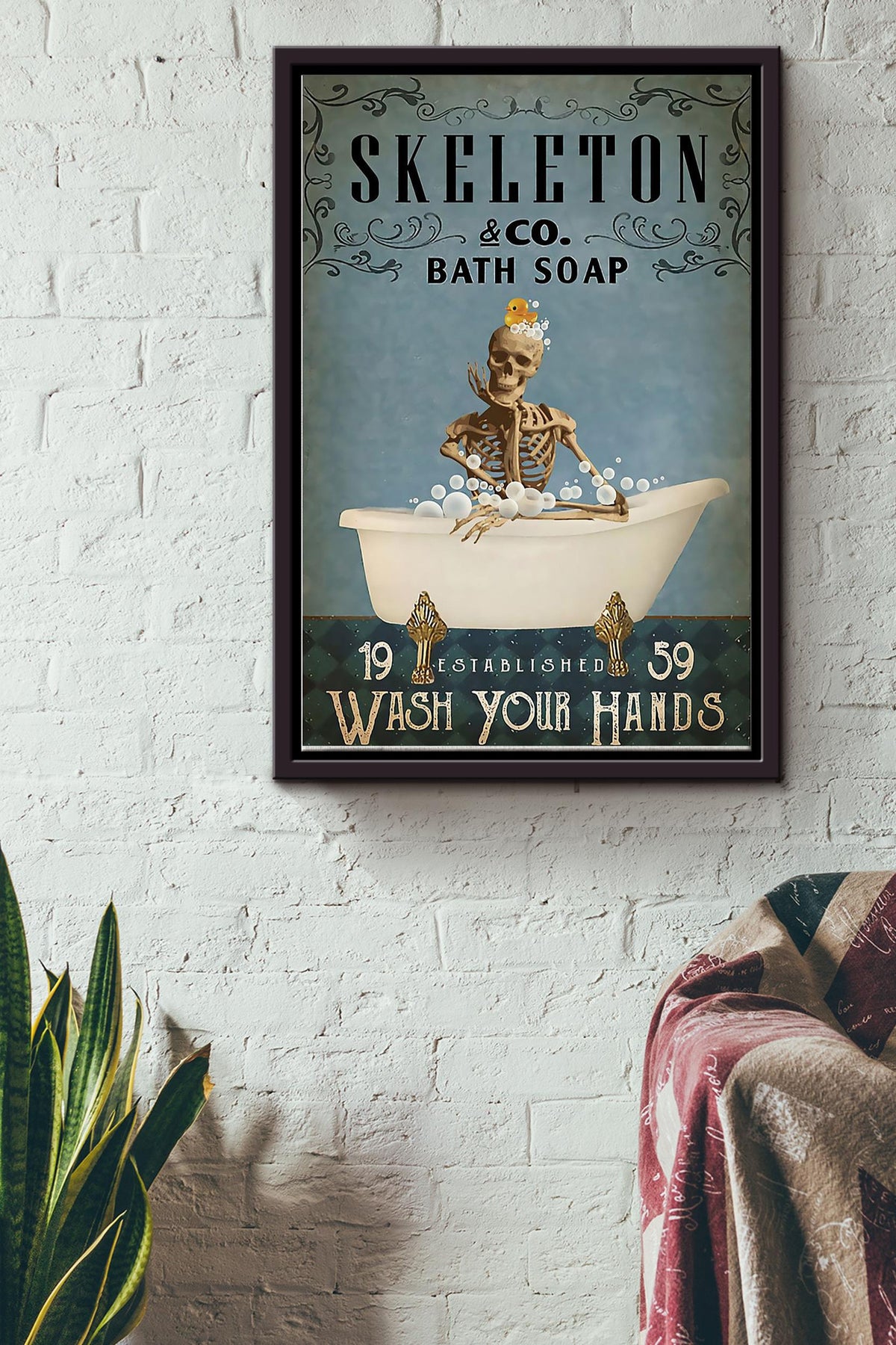 Skeleton In Bath Soap Wash Your Hands Poster Framed Matte Canvas