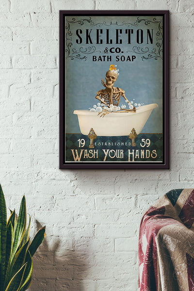 Skeleton In Bath Soap Wash Your Hands Poster Framed Matte Canvas