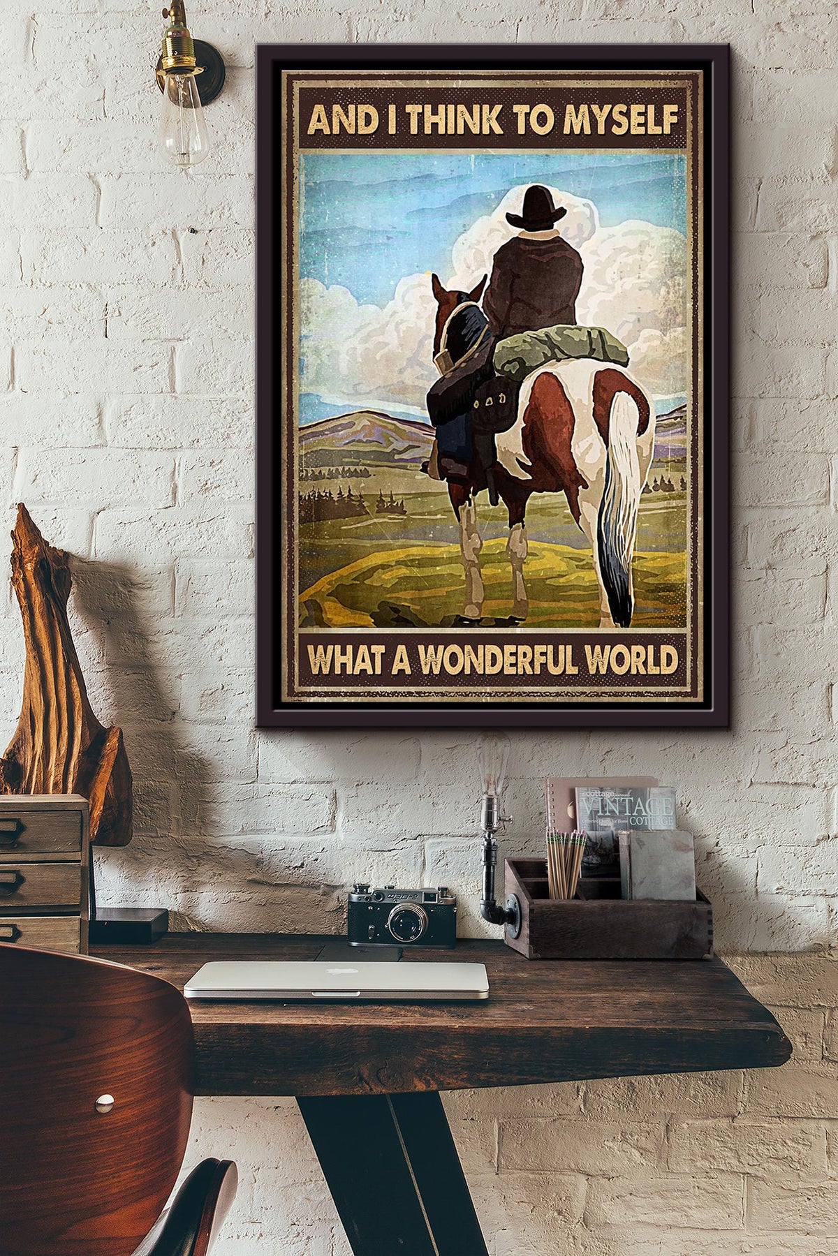 And I Think To Myself What A Wonderful World Traveling Around The World By Horse Poster Framed Matte Canvas