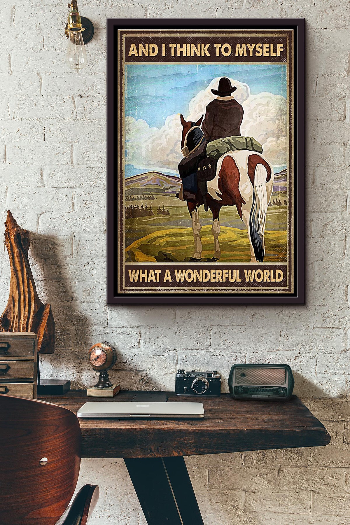 And I Think To Myself What A Wonderful World Traveling Around The World By Horse Poster Framed Matte Canvas