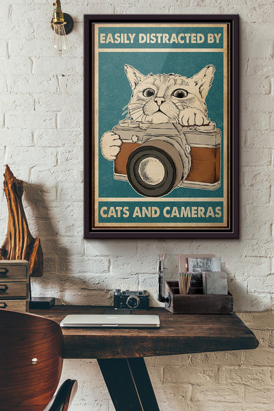 Easily Distracted By Cats And Cameras Poster Framed Matte Canvas