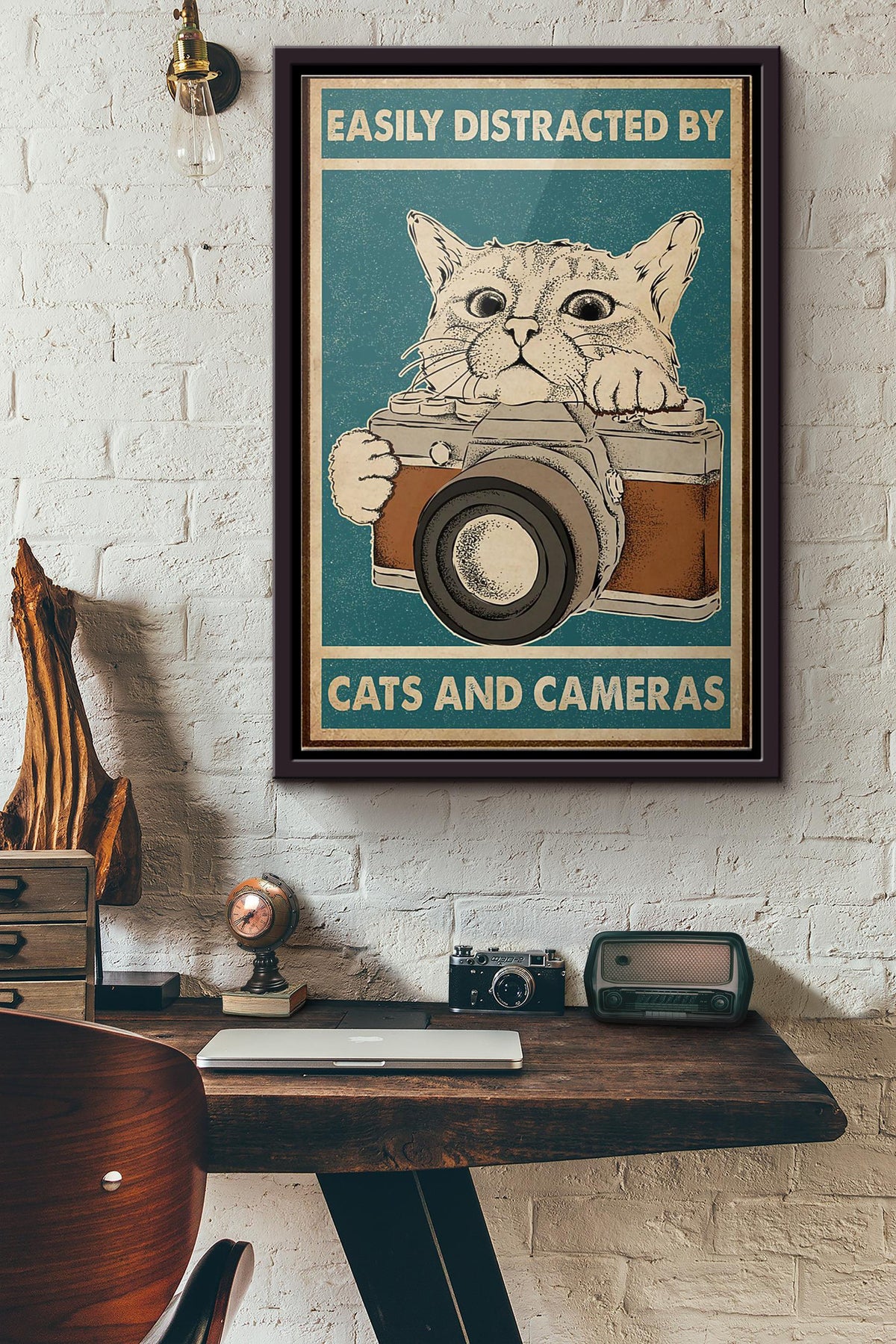 Easily Distracted By Cats And Cameras Poster Framed Matte Canvas