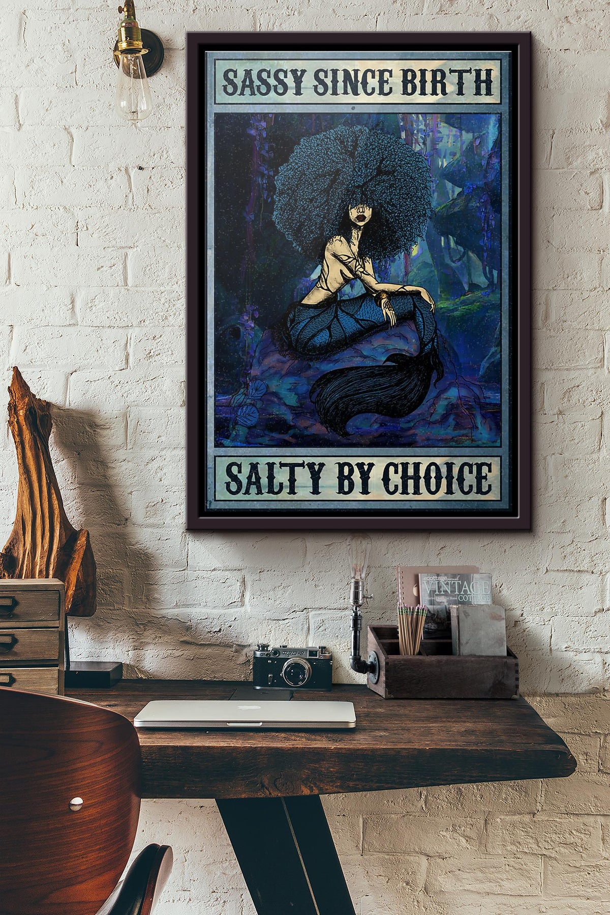 Afro Mermaid Sassy Since Birth Salty By Choice Poster Framed Matte Canvas