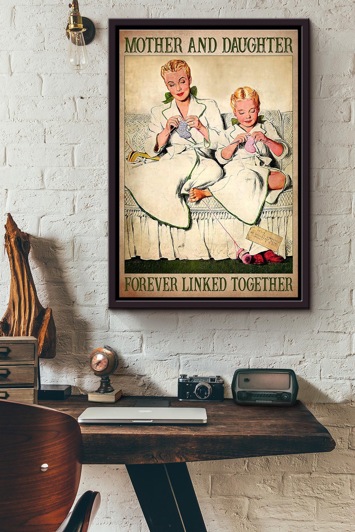 Mother And Daughter Forever Linked Together Kniting Poster Framed Matte Canvas
