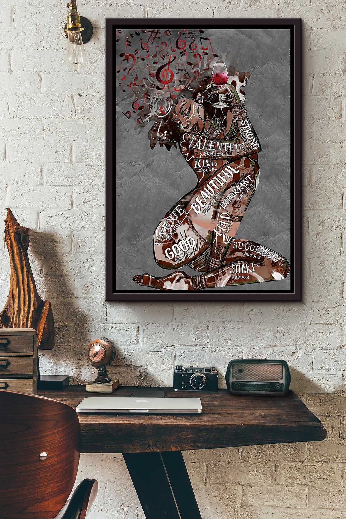 Afro Music Wine Enough Poster Framed Matte Canvas