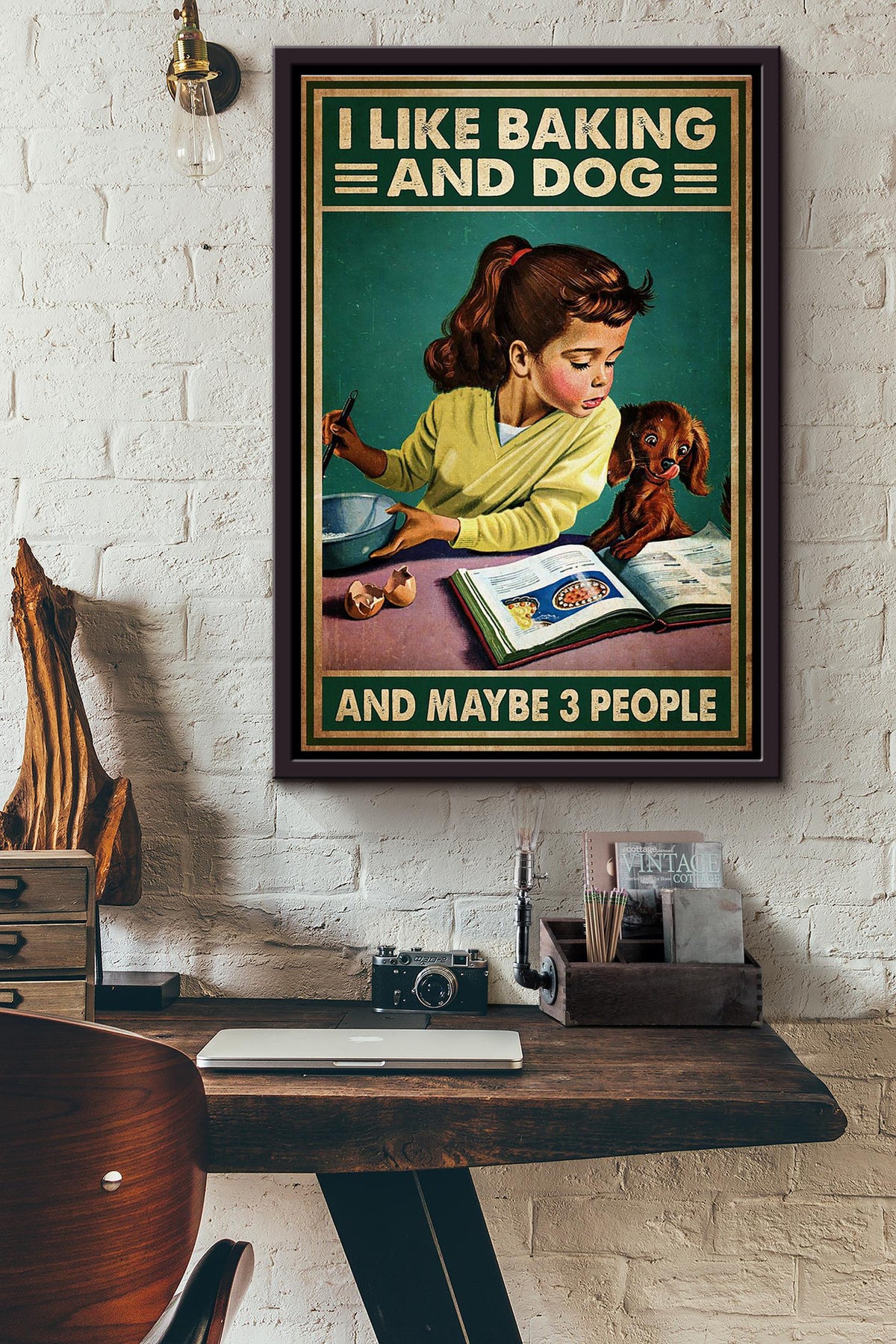 I Like Baking And Dog And May Be 3 People Poster Framed Matte Canvas