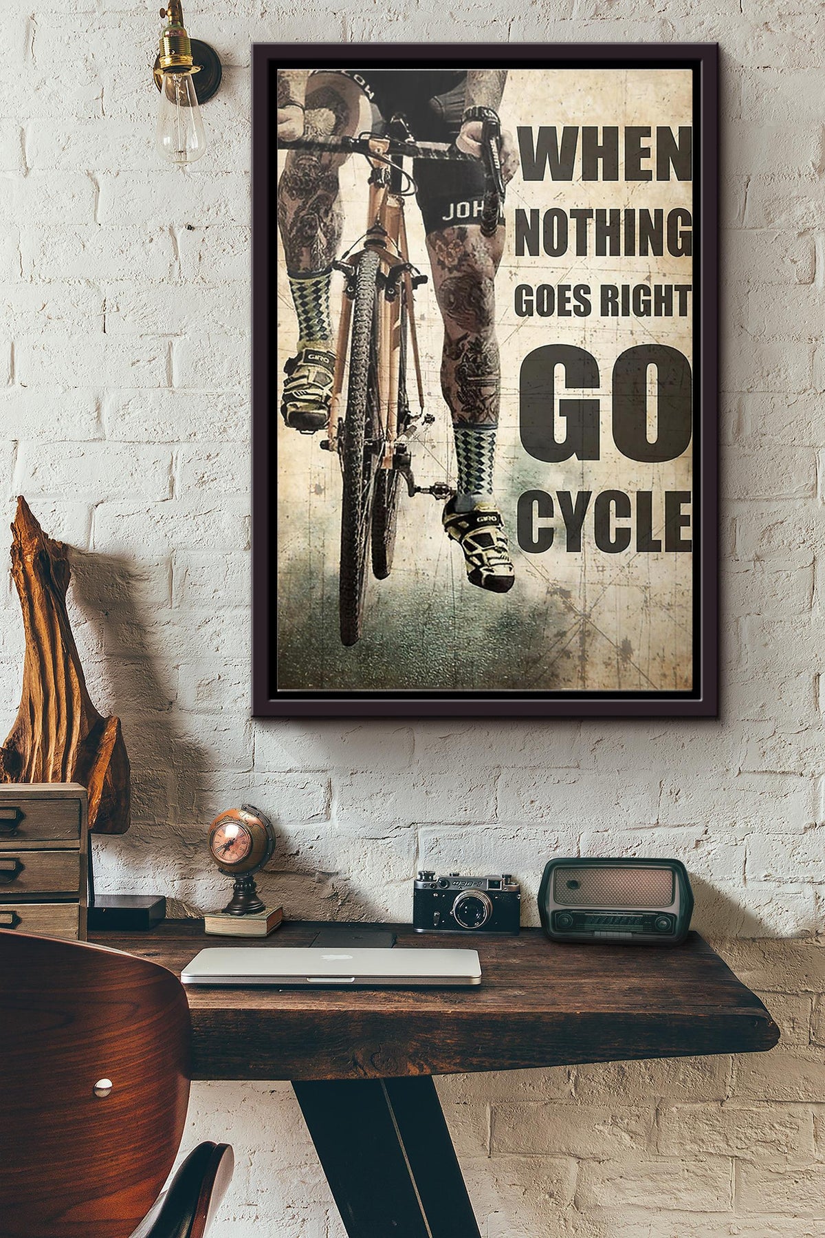 Tattoo Cyclist When Nothing Goes Right Go Cycle Poster Framed Matte Canvas