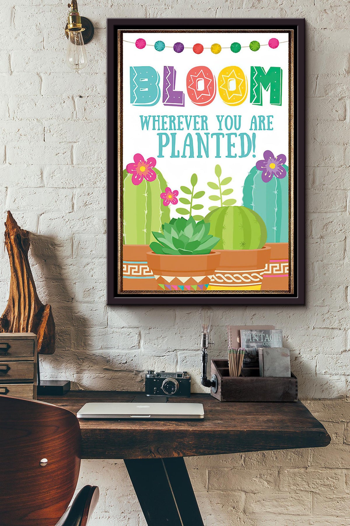 Cactus Bloom Wherever You Are Planted Teacher Poster Framed Matte Canvas