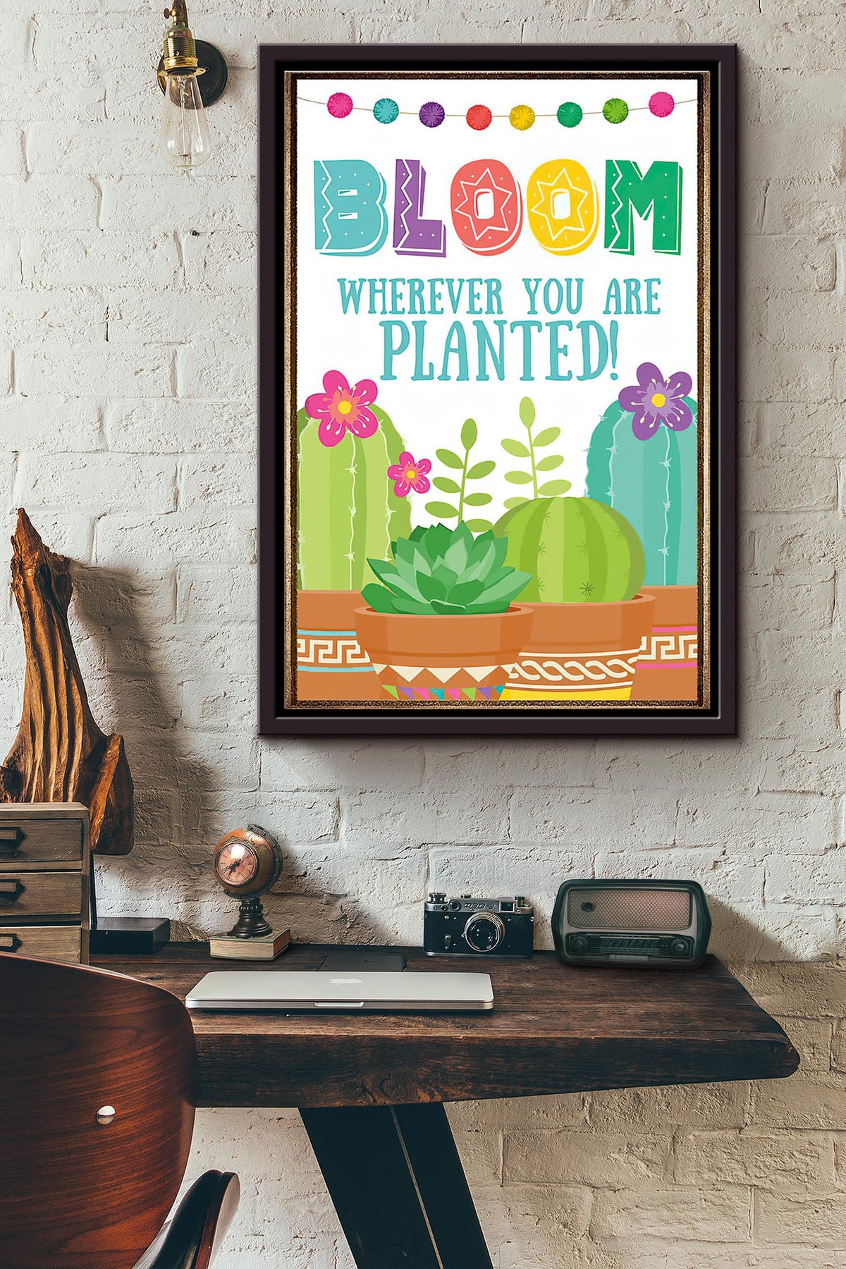 Cactus Bloom Wherever You Are Planted Teacher Poster Framed Matte Canvas